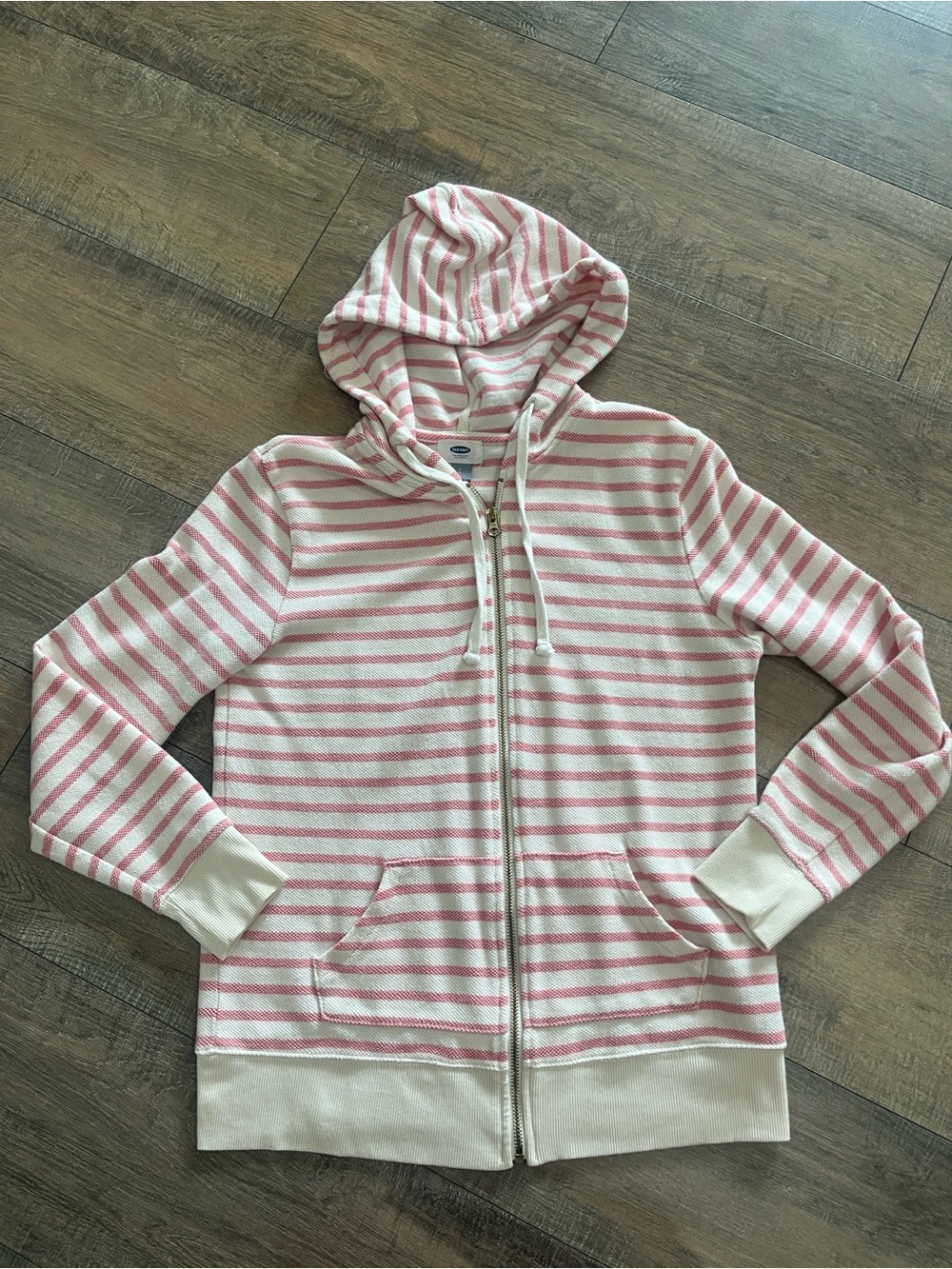 Old Navy Striped full Zip up Hoodie-Jacket - Pink & White EUC S/P